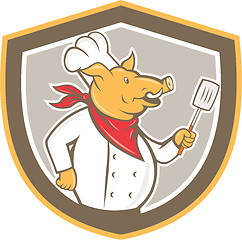 Image showing Pig Chef Cook Holding Spatula Shield Cartoon