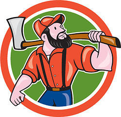 Image showing LumberJack Holding Axe Circle Cartoon