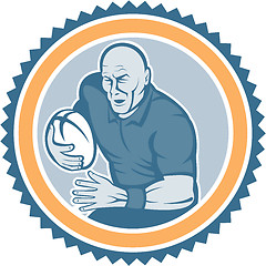 Image showing Rugby Player Running Ball Rosette Cartoon