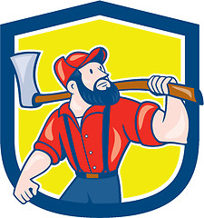 Image showing LumberJack Holding Axe Shield Cartoon