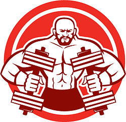 Image showing Bodybuilder Lifting Dumbbell Circle Retro