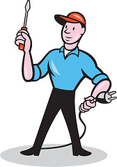 Image showing Electrician Holding Screwdriver Plug Cartoon