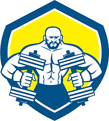 Image showing Bodybuilder Lifting Dumbbell Shield Retro