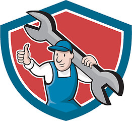 Image showing Mechanic Thumbs Up Spanner Shield Cartoon