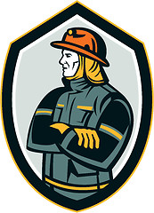 Image showing Fireman Firefighter Arms Folded Shield Retro