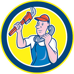 Image showing Plumber Monkey Wrench Telephone Circle Cartoon