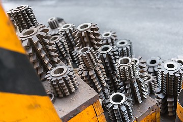 Image showing Industrial drill bits stacked up