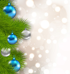 Image showing Christmas composition with fir branches and glass balls