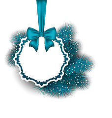 Image showing Xmas gift card with ribbon and fir branches