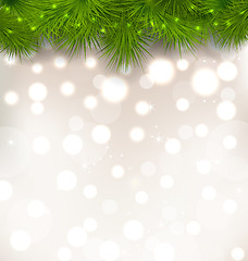 Image showing Christmas light background with realistic fir twigs