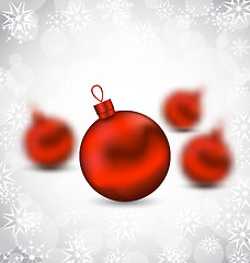 Image showing Christmas background with red glass balls and snowflakes 