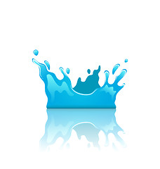 Image showing Blue water splash crown with reflection, isolated on white backg