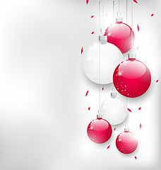 Image showing Christmas card with colorful glass balls and tinsel