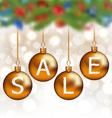 Image showing Brown glossy balls with lettering sale, Christmas decoration