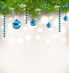 Image showing Christmas shimmering background with fir twigs and glass balls