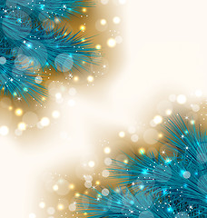 Image showing Christmas light background with realistic fir twigs