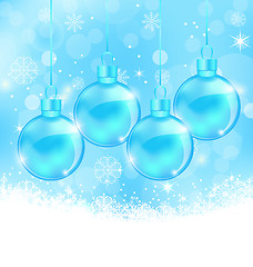 Image showing Winter snowflakes background with Christmas glass balls