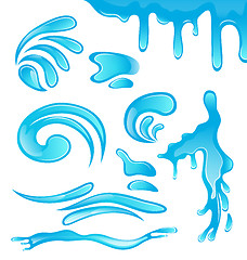 Image showing Water drops, splashing waves, surge, puddle, ripples, set isolat