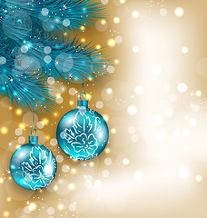 Image showing New Year decoration with  hanging balls on fir twigs
