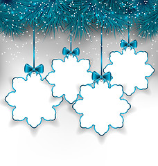 Image showing Set Christmas paper snowflakes with copy space for your text 