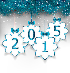 Image showing New Year paper snowflakes with bows