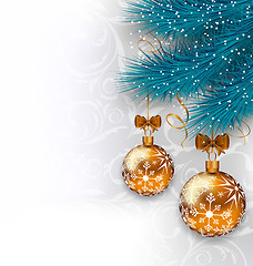 Image showing Christmas background with glass balls and fir branches