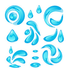 Image showing Water drops, splashing waves, set isolated on white background
