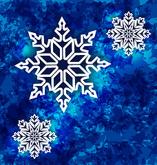 Image showing Christmas set snowflakes on dark blue grunge background