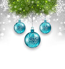 Image showing  Christmas background with glass balls and fir branches