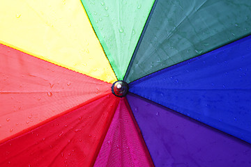 Image showing Colorful umbrella with rain drops