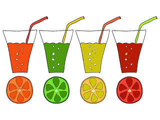 Image showing Set of doodle glasses of citrus juice