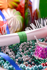 Image showing Christmas balls, diamonds and ribbon, new year decoration