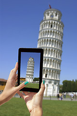 Image showing Photographing Leaning Tower with tablet