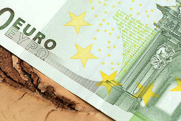 Image showing Close up macro detail of euro money banknotes