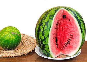 Image showing The ripe cut water-melon on a white background.