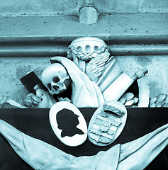 Image showing Memento mori - skull, reaper sickle