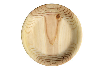 Image showing round handmade wooden stained plate over white