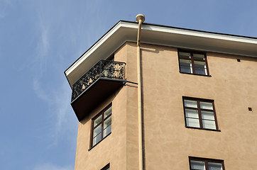 Image showing balcony with a forged grille and downspout 