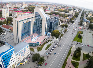 Image showing Gazprom building and Respubliki street. Tyumen