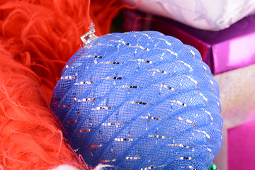 Image showing blue balls, christmas card, close up, macro