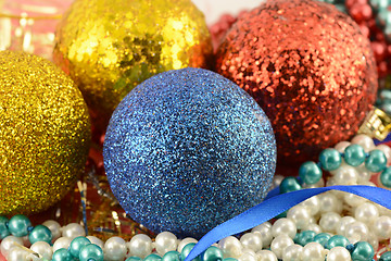 Image showing Christmas background with new year balls and pearls set