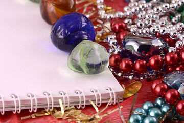 Image showing Christmas greeting card with stones, pearls and paper note