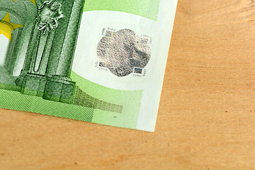 Image showing Close up macro detail of euro money banknotes