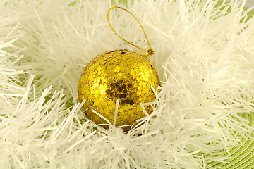 Image showing white christmas decoratrion with yellow ball, new year decoration