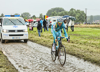 Image showing The Cyclist Alessandro Vanotti on a Cobbled Road - Tour de Franc