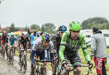 Image showing The Peloton on a Cobbled Road- Tour de France 2014