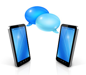 Image showing Speech bubbles and mobile phones