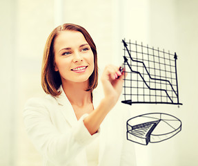 Image showing businesswoman drawing charts in the air