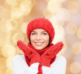 Image showing smiling young woman in winter clothes