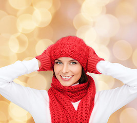 Image showing smiling young woman in winter clothes